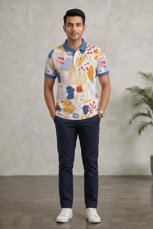 Men�s_Abstract_Printed_Polo_T-Shirt_�_Multicolor_Artistic_Print_with_Contrast_Collar