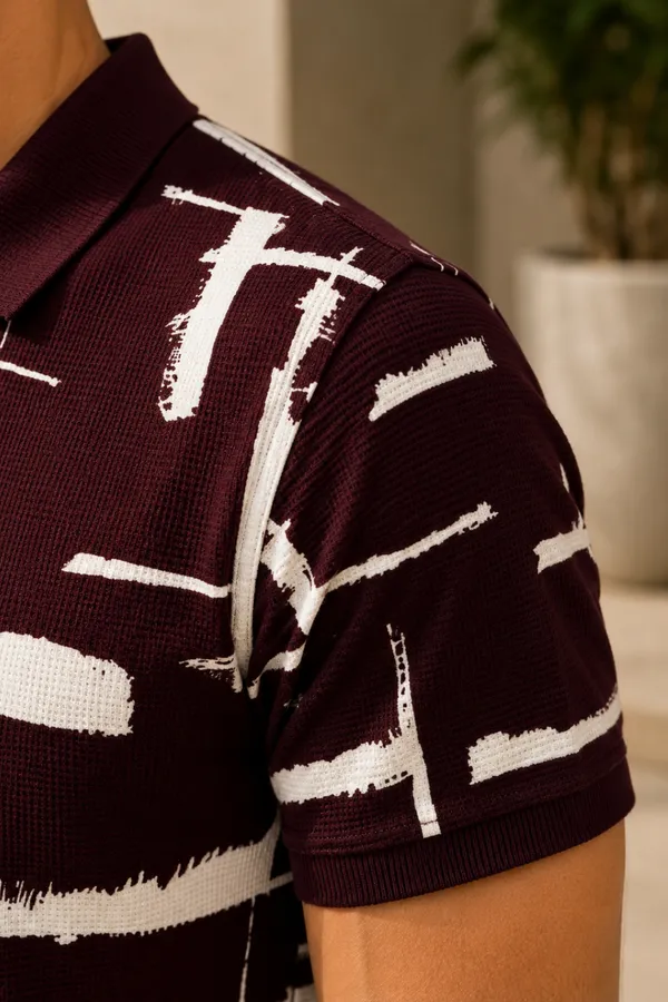 Tshirtsbuddy_Men's_Maroon_and_White_Cross-Hatch_Abstract_Pattern_Polo_T-Shirt