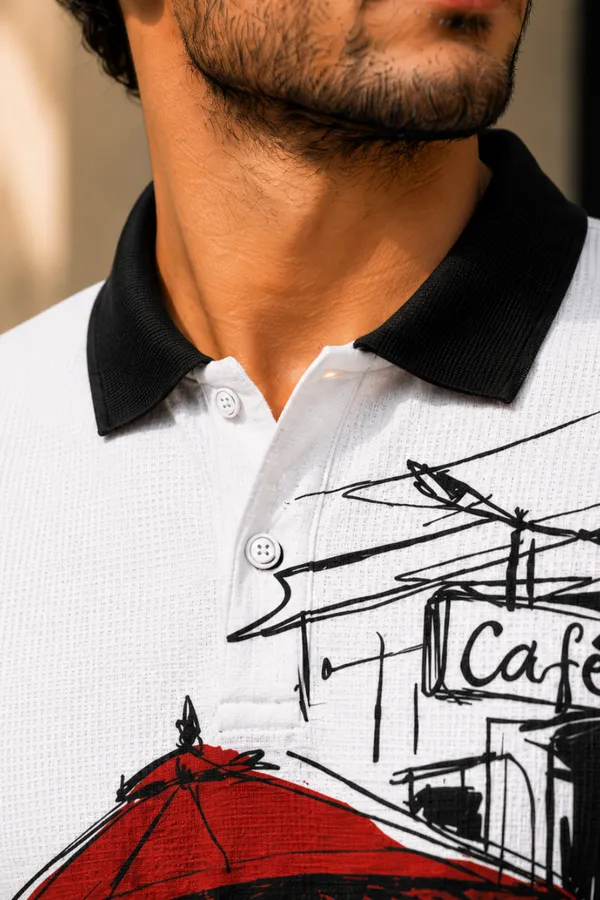 Street_Side_Cafe_Sketch_Men's_Polo_White_T-Shirt