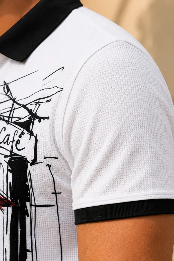 Street_Side_Cafe_Sketch_Men's_Polo_White_T-Shirt