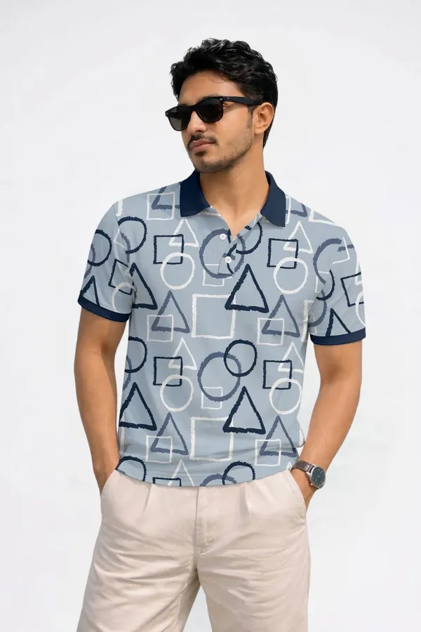 Tshirtsbuddy_Men's_Blue_Geometric_Sketch_Polo_T-Shirt