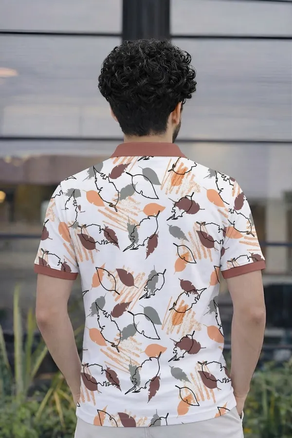 Tshirtsbuddy_Men's_Abstract_Leaf_&_Crayon_Stroke_Print_Polo_T-Shirt