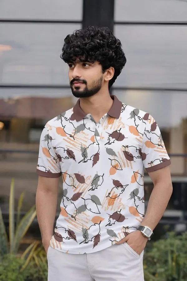 Tshirtsbuddy_Men's_Abstract_Leaf_&_Crayon_Stroke_Print_Polo_T-Shirt