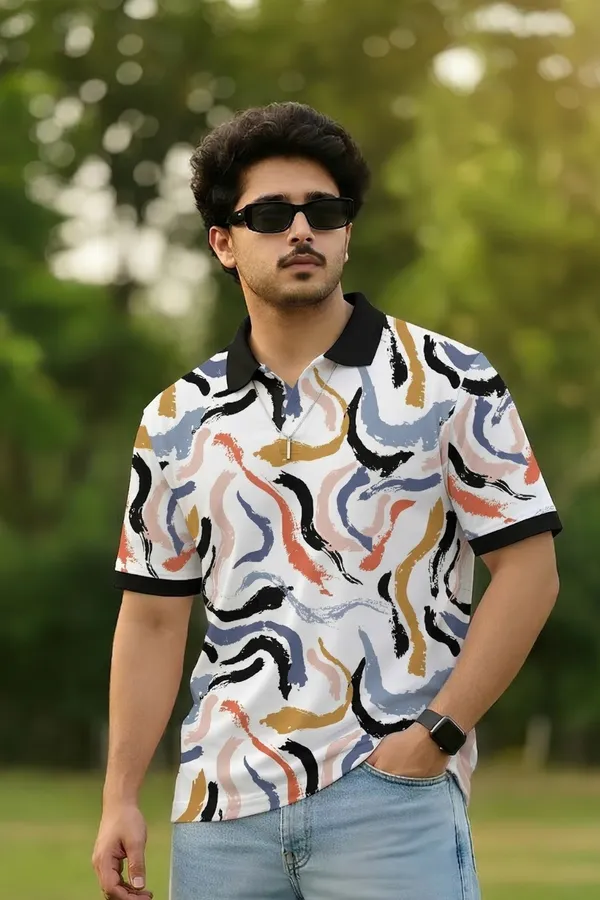 Tshirtsbuddy_Men's_Abstract_Brushstroke_Print_Polo_T-Shirt