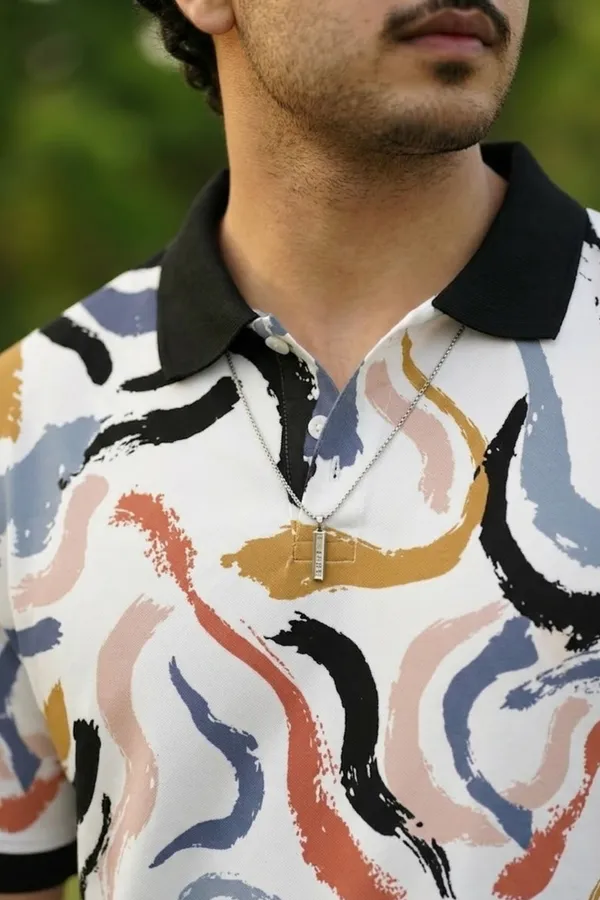 Tshirtsbuddy_Men's_Abstract_Brushstroke_Print_Polo_T-Shirt