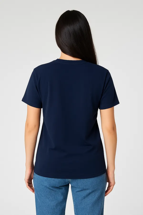 Navy_Blue_Customized_Half_Sleeve_Women's_Premium_Fabric_T-Shirt
