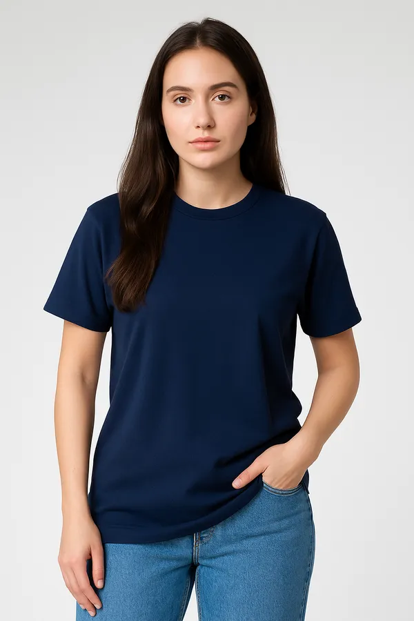 Navy_Blue_Customized_Half_Sleeve_Women's_Premium_Fabric_T-Shirt