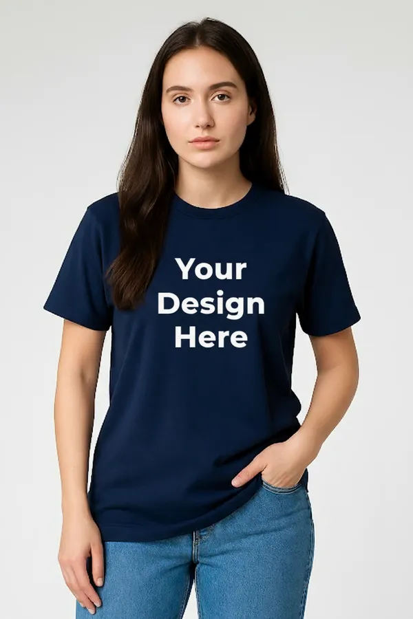Navy_Blue_Customized_Half_Sleeve_Women's_Premium_Fabric_T-Shirt