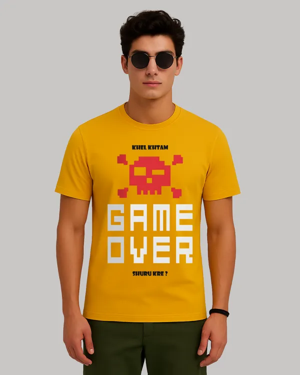Yellow_Premium_Cotton_Fabric_Regular_Round_Neck_T_Shirt_For_Men