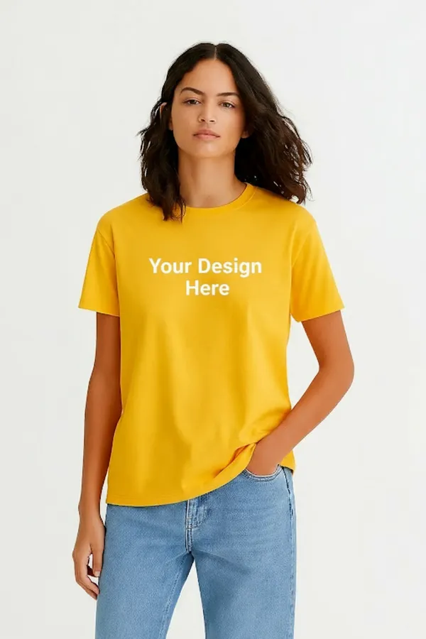 Yellow_Customized_Half_Sleeve_Women's_Premium_Fabric_T-Shirt