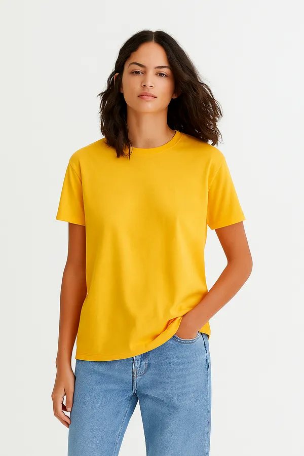 Yellow_Customized_Half_Sleeve_Women's_Premium_Fabric_T-Shirt
