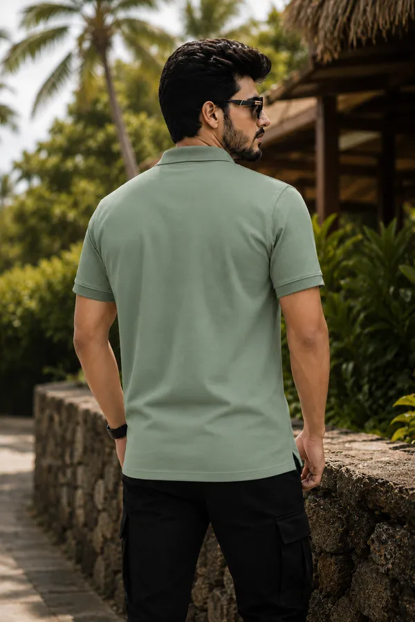 Tshirtsbuddy_Mens_Sage_Green_Tropical_Sunset_Print_Polo_T-Shirt