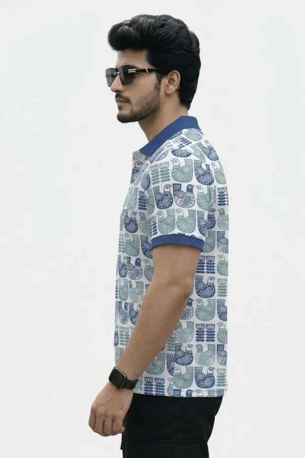 Tshirtsbuddy_Men's_Folk_Art_Bird_and_Floral_Polo_T-Shirt