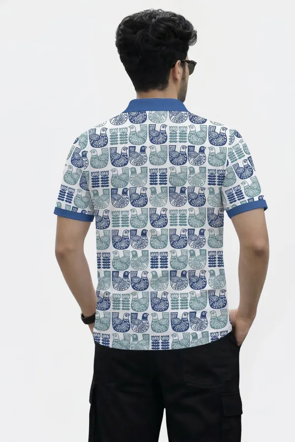 Tshirtsbuddy_Men's_Folk_Art_Bird_and_Floral_Polo_T-Shirt