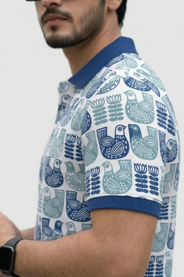 Tshirtsbuddy_Men's_Folk_Art_Bird_and_Floral_Polo_T-Shirt