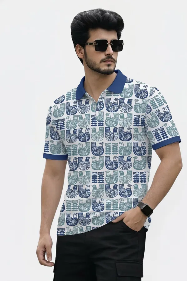 Tshirtsbuddy_Men's_Folk_Art_Bird_and_Floral_Polo_T-Shirt