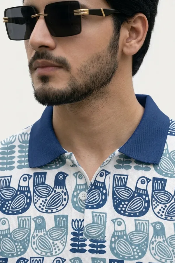 Tshirtsbuddy_Men's_Folk_Art_Bird_and_Floral_Polo_T-Shirt