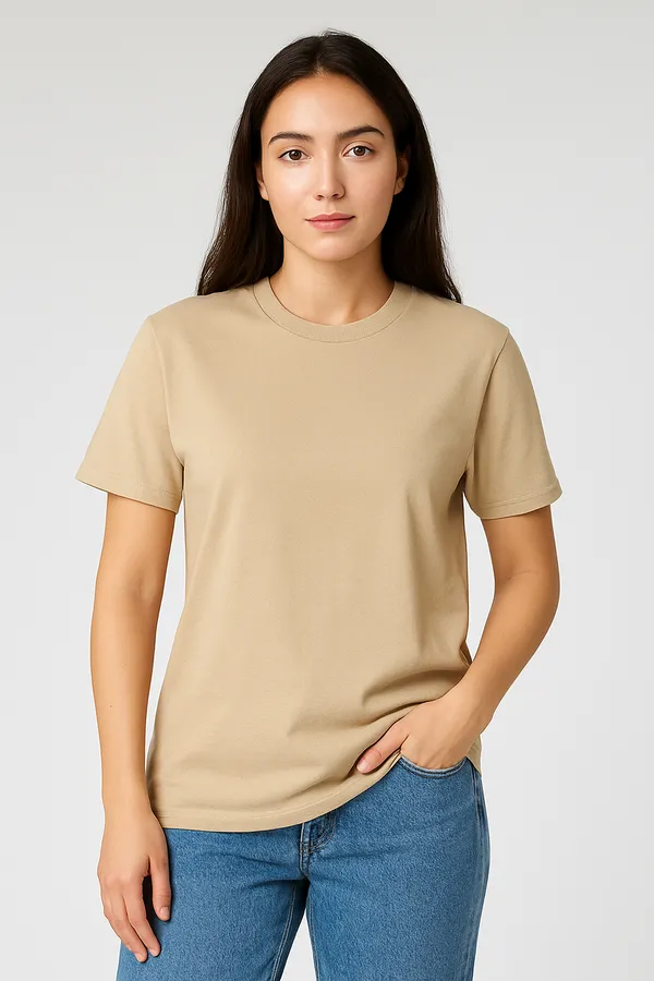 Beige_Customized_Half_Sleeve_Women's_Premium_Fabric_T-Shirt