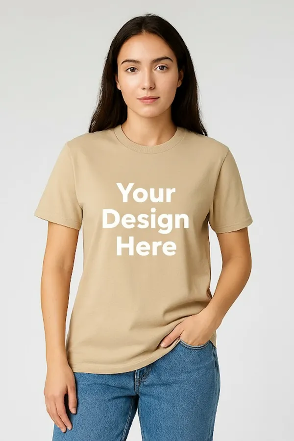 Beige_Customized_Half_Sleeve_Women's_Premium_Fabric_T-Shirt