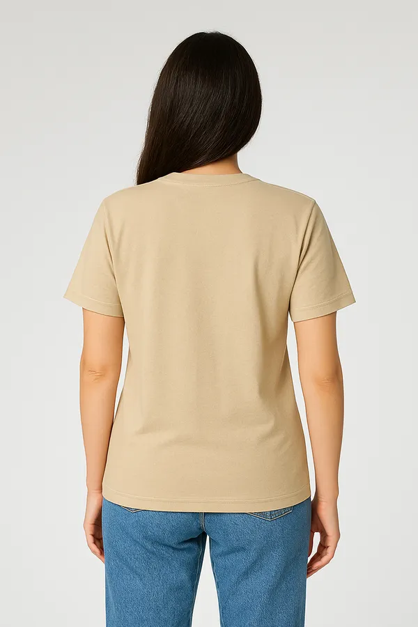 Beige_Customized_Half_Sleeve_Women's_Premium_Fabric_T-Shirt