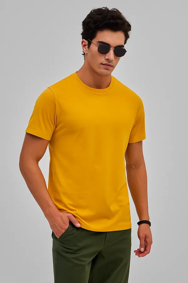 Yellow_Customized_Half_Sleeve_Men's_Premium_Fabric_T-Shirt