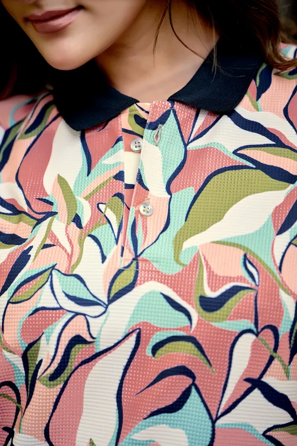 Womens_Peach_&_Mint_Leaf_Printed_Polo_T-Shirt
