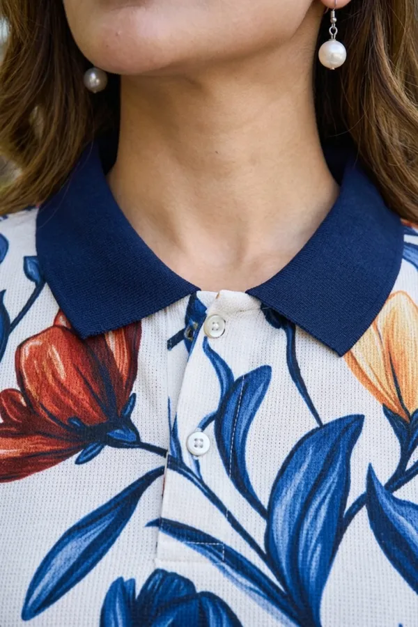 Womens_White_Floral_Print_Polo_T-Shirt_Navy_Collar