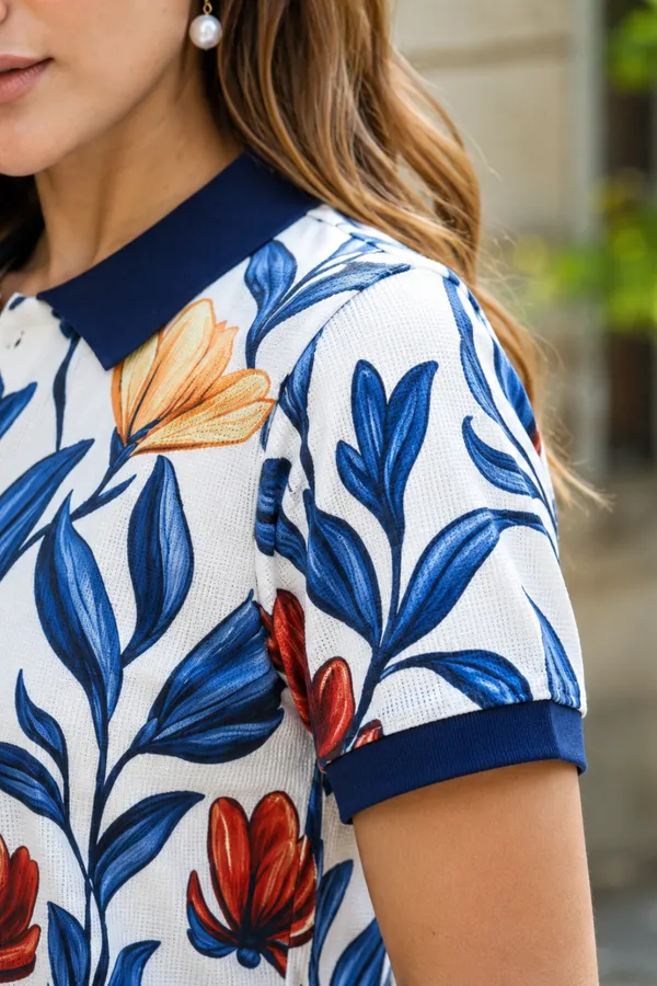 Womens_White_Floral_Print_Polo_T-Shirt_Navy_Collar