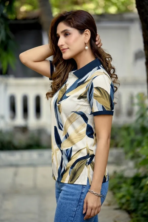 Womens_Navy_Beige_Leaf_Printed_Polo_T-Shirt