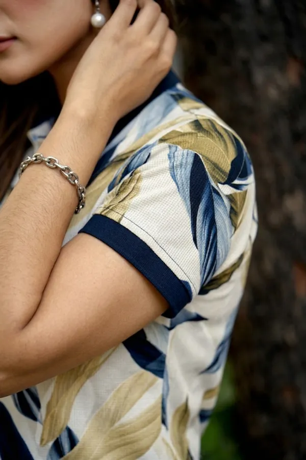 Womens_Navy_Beige_Leaf_Printed_Polo_T-Shirt