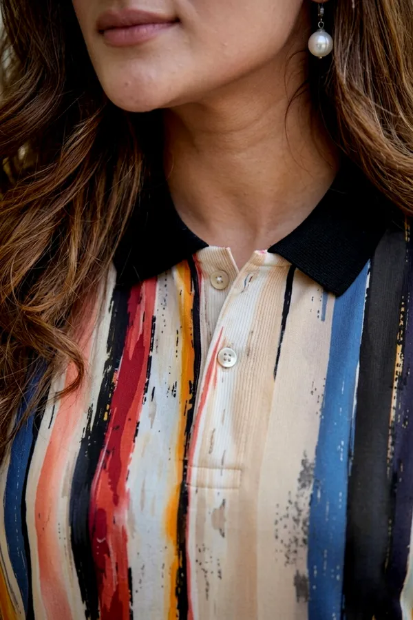 Womens_Multicolor_Vertical_Stripe_Print_Polo_T-Shirt