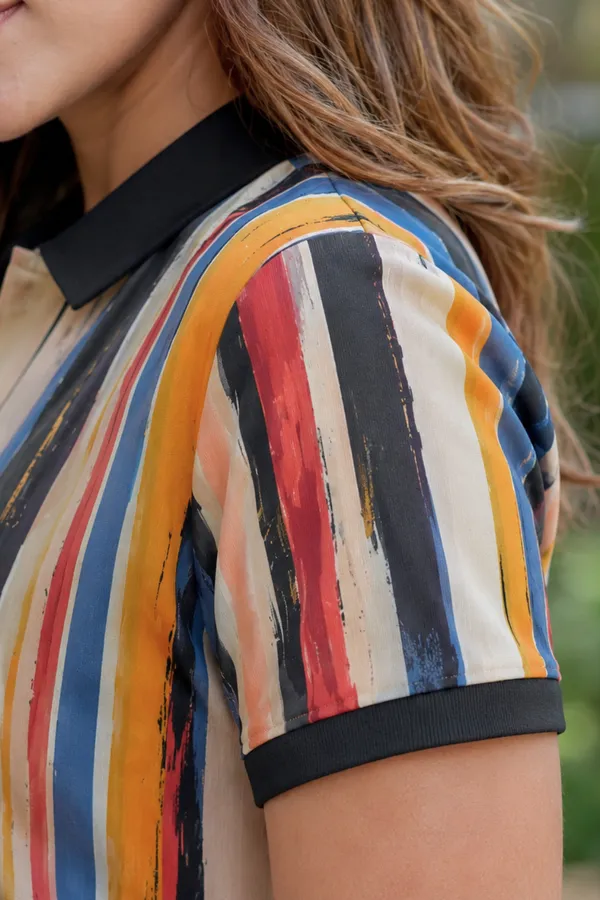 Womens_Multicolor_Vertical_Stripe_Print_Polo_T-Shirt