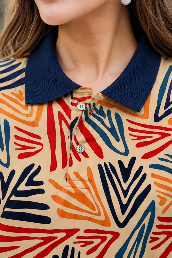 Womens_Geometric_Abstract_Print_Polo_T-shirt