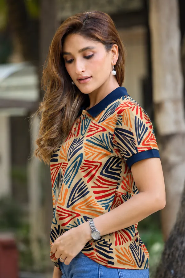Womens_Geometric_Abstract_Print_Polo_T-shirt