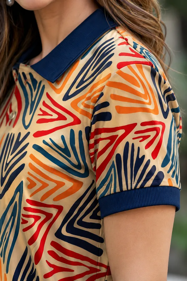 Womens_Geometric_Abstract_Print_Polo_T-shirt