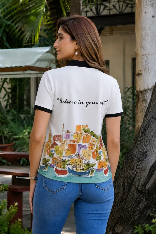 Womens_White_Printed_Polo_T-Shirt_with_City_Artwork