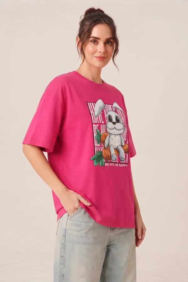 Womens_Pink_Rabbit_Graphic_Printed_Oversized_T-Shirt