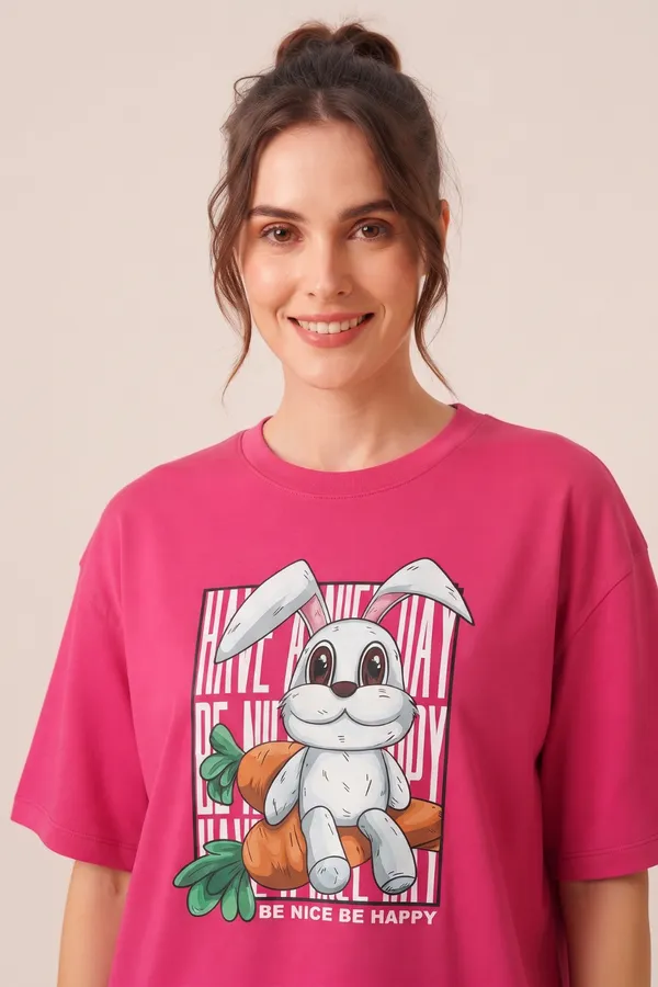 Womens_Pink_Rabbit_Graphic_Printed_Oversized_T-Shirt