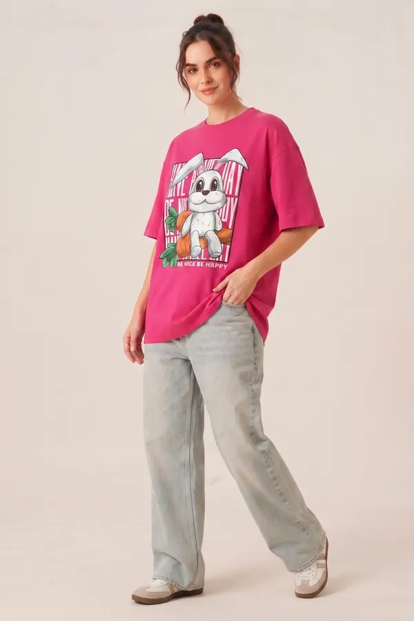Womens_Pink_Rabbit_Graphic_Printed_Oversized_T-Shirt