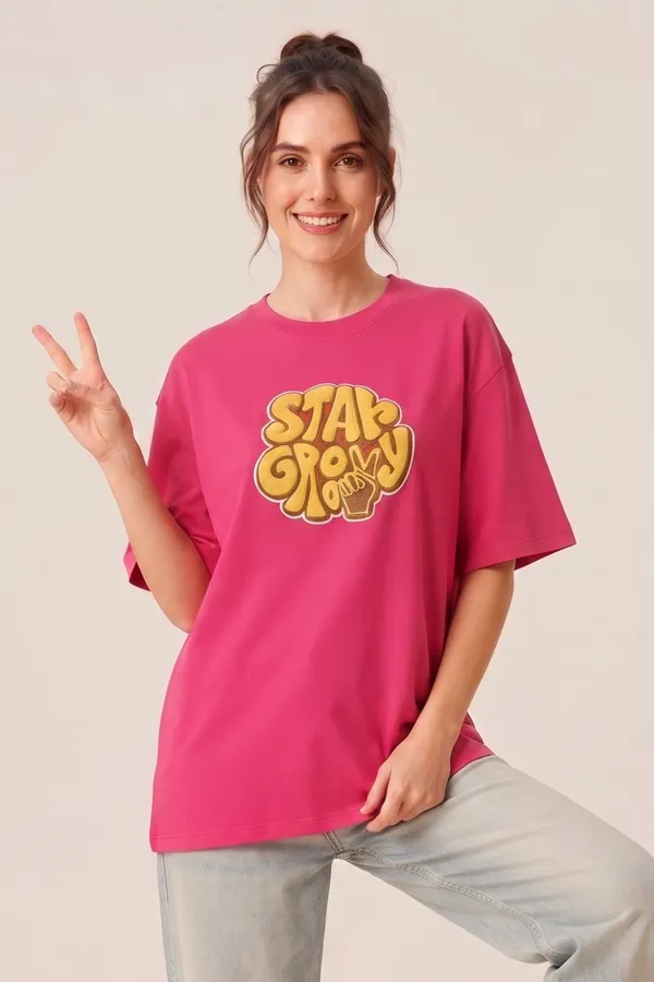 Womens_Pink_Stay_Groovy_Graphic_Printed_Oversized_T-Shirt