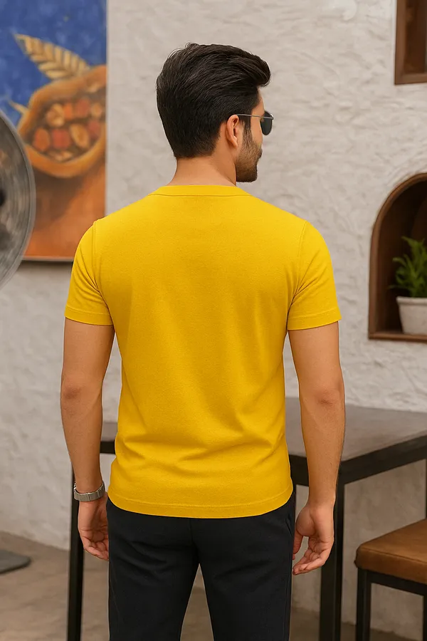 Yellow_Premium_Cotton_Fabric_Regular_Round_Neck_T_Shirt_For_Men