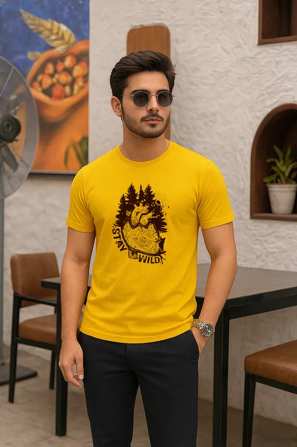 Yellow_Premium_Cotton_Fabric_Regular_Round_Neck_T_Shirt_For_Men