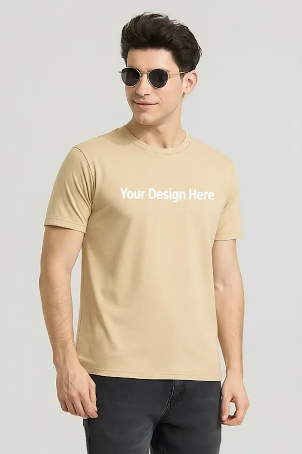 Beige_Customized_Half_Sleeve_Men's_Premium_Fabric_T-Shirt
