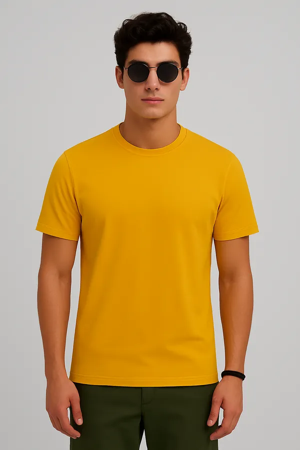 Yellow_Premium_Cotton_Fabric_Regular_Round_Neck_T_Shirt_For_Men