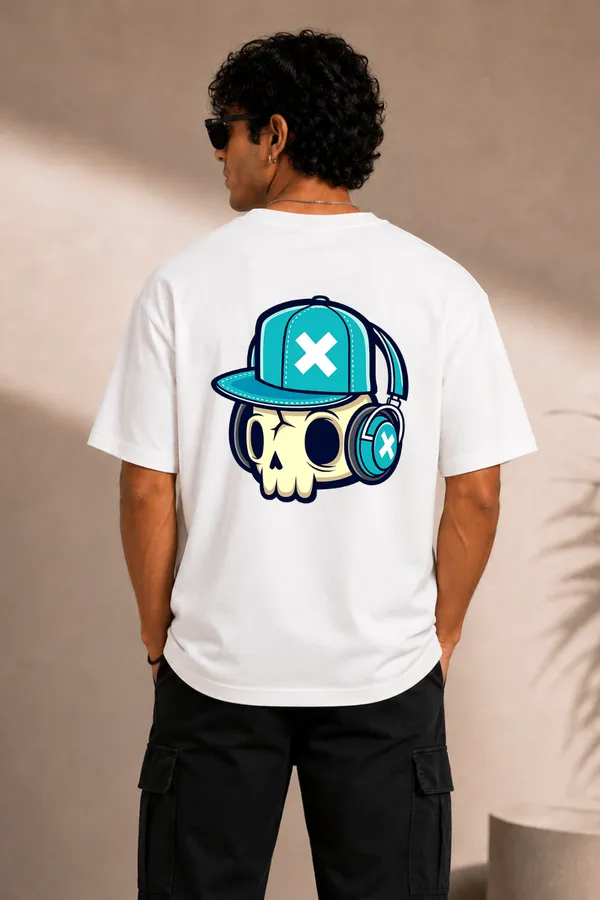 White_Oversize_Anime_Tshirt_Skul_print