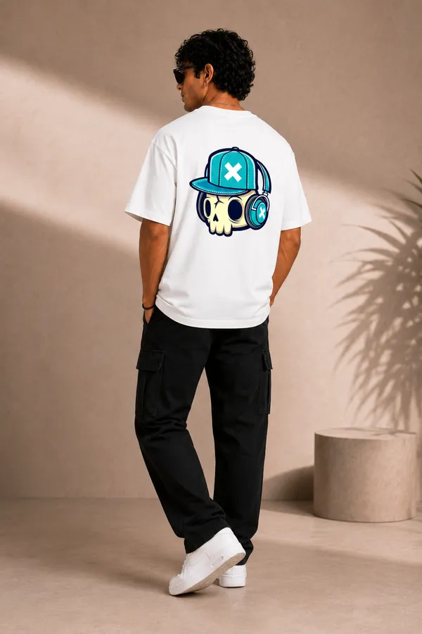 White_Oversize_Anime_Tshirt_Skul_print