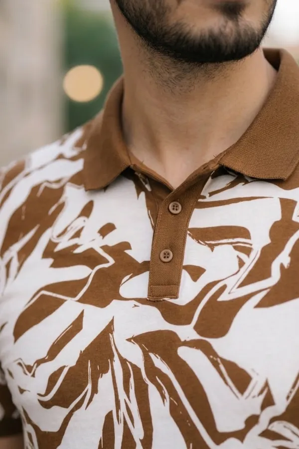Tshirtsbuddy_Men's_Rustic_Brown_Abstract_Camo_&_Leaf_Print_Polo_T-Shirt