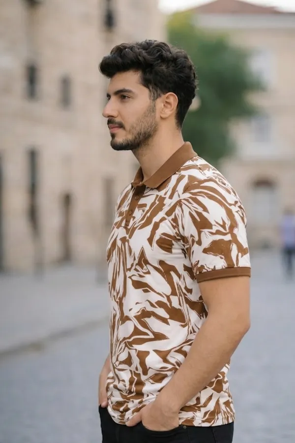Tshirtsbuddy_Men's_Rustic_Brown_Abstract_Camo_&_Leaf_Print_Polo_T-Shirt