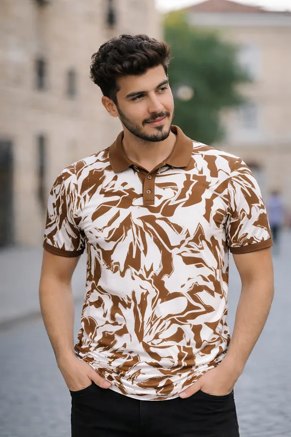 Tshirtsbuddy_Men's_Rustic_Brown_Abstract_Camo_&_Leaf_Print_Polo_T-Shirt