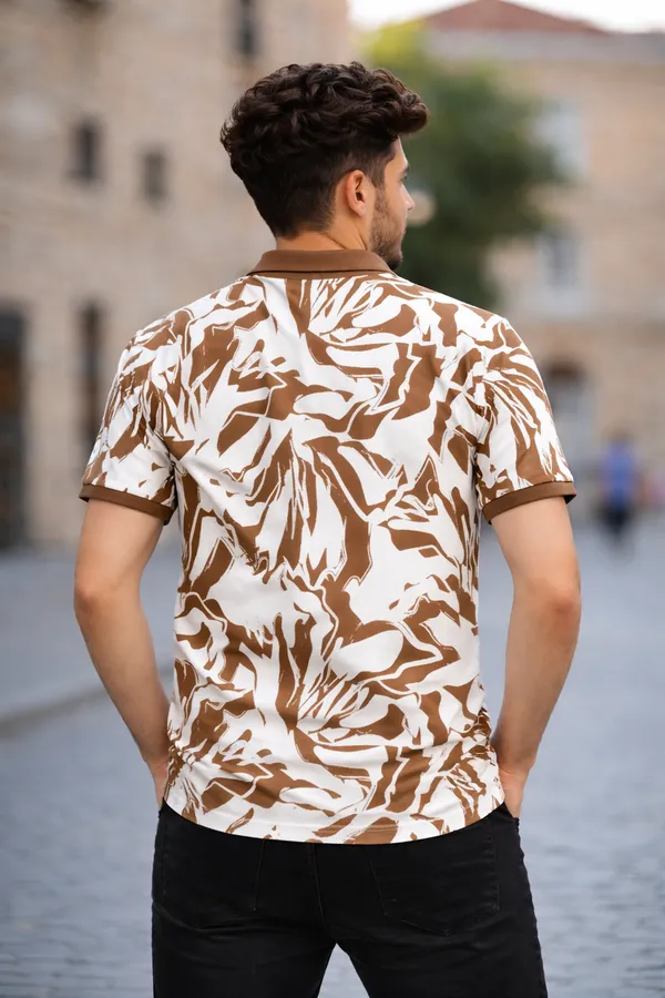 Tshirtsbuddy_Men's_Rustic_Brown_Abstract_Camo_&_Leaf_Print_Polo_T-Shirt